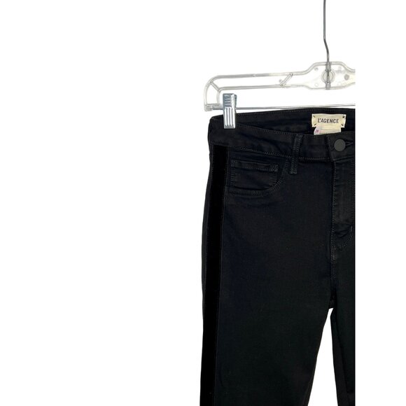 L'Agence Margot Velvet Stripe Black Noir High Rise Skinny Fit - Size 28 - Picture 12 of 13
